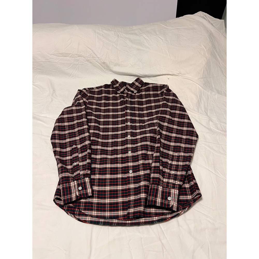 J.Crew Flex Oxford Slim Fit Plaid Button Down Shirt Mens Medium Navy Red White